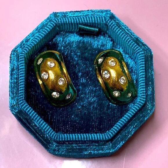 💛 Vintage Nolan Miller Gold Celestial Crystal Earrings - Picture 2 of 5